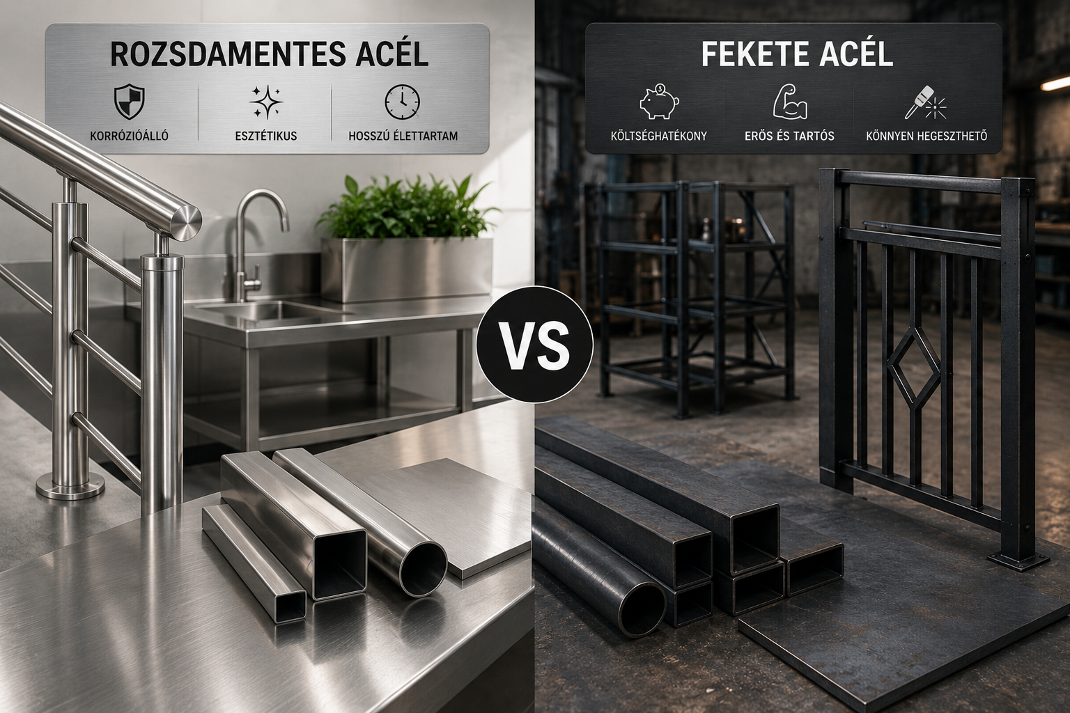 Rozsdamentes Acél vs. Fekete Acél - Melyiket válasszam?