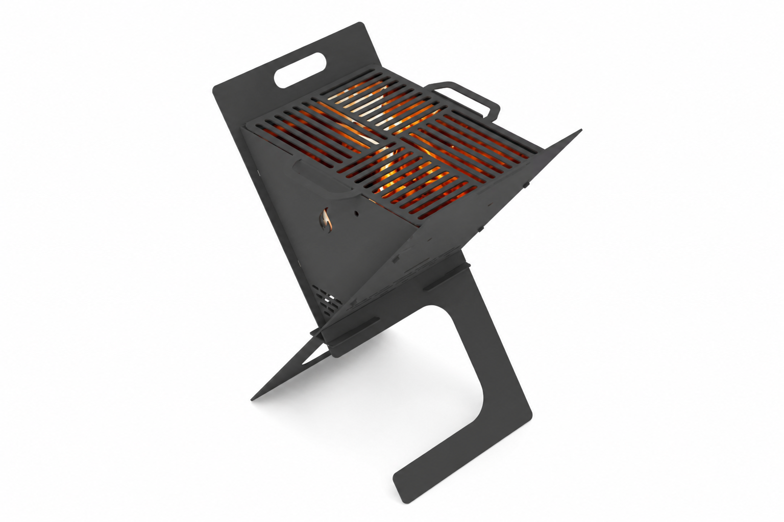 Lumina álló háromszög tűzrakó és grill – kompakt kültéri sütögető